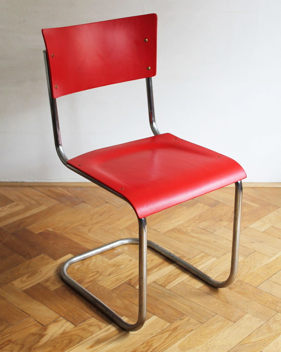 Image 1 of Bright Red 1950'S Modernist Cantilevered Chair