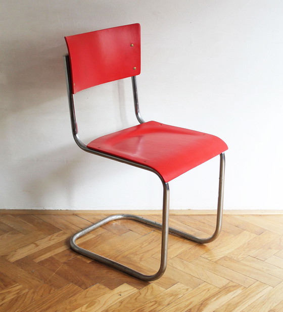 Image 1 of Bright Red 1950'S Modernist Cantilevered Chair