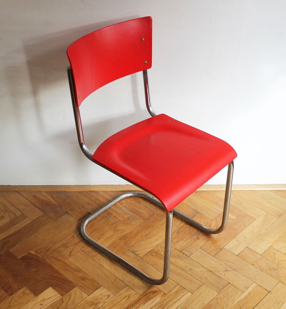 Image 1 of Bright Red 1950'S Modernist Cantilevered Chair