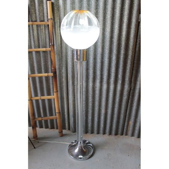Image 1 of Lampada da terra vintage cromata in vetro di Murano per Mazzega, 1970