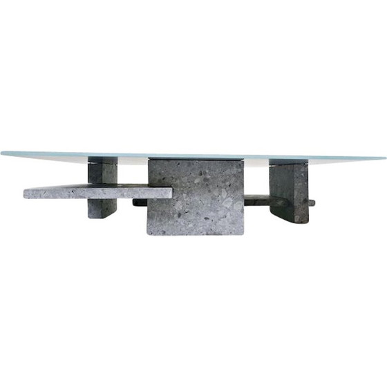 Image 1 of Vintage coffee table in ceppo di gre and glass top by Iceberg architecture studio