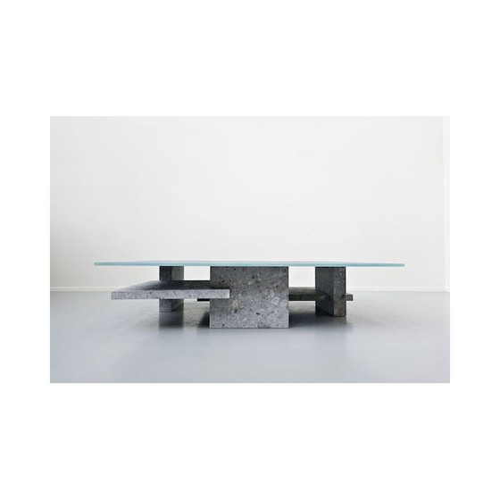 Image 1 of Vintage coffee table in ceppo di gre and glass top by Iceberg architecture studio