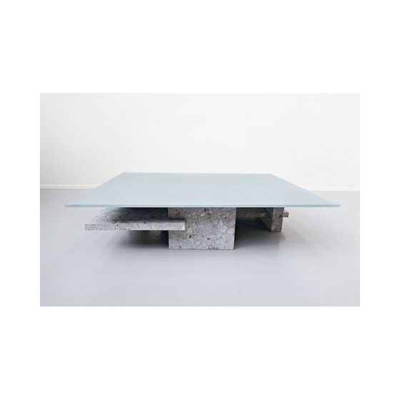 Image 1 of Vintage coffee table in ceppo di gre and glass top by Iceberg architecture studio