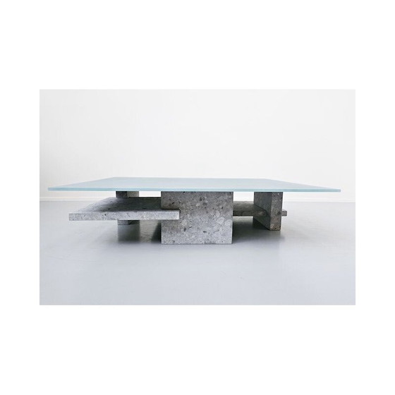 Image 1 of Vintage coffee table in ceppo di gre and glass top by Iceberg architecture studio