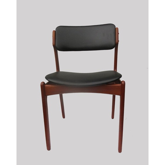 Image 1 of Set of 6 vintage dining chairs in black leather and teak by Erik Buch for Oddense Maskinsnedkeri, 1960
