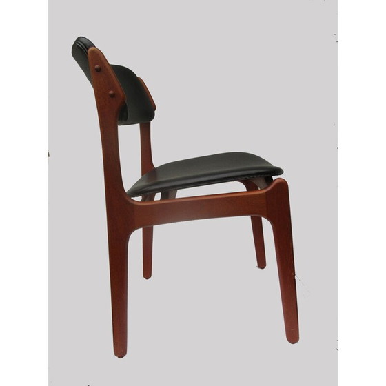 Image 1 of Set of 6 vintage dining chairs in black leather and teak by Erik Buch for Oddense Maskinsnedkeri, 1960