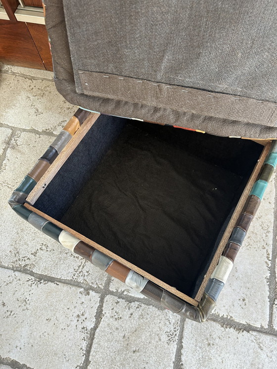 Image 1 of Pouf /Coffre "Arlequin" Patchwork De Cuir Swiss Made 1970