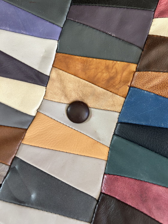 Image 1 of Pouf /Coffre "Arlequin" Patchwork De Cuir Swiss Made 1970