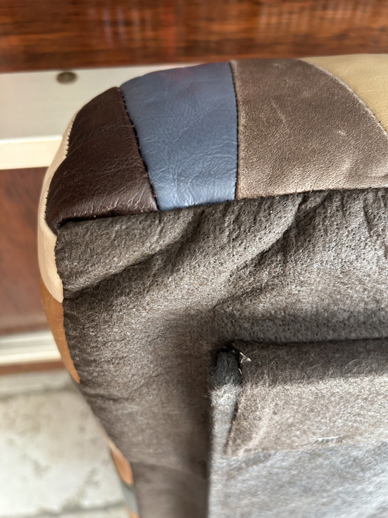 Image 1 of Pouf /Coffre "Arlequin" Patchwork De Cuir Swiss Made 1970