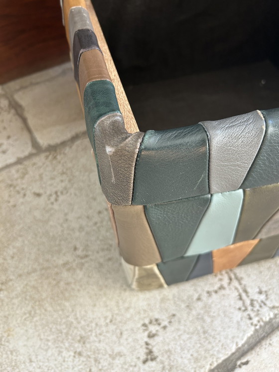 Image 1 of Pouf /Coffre "Arlequin" Patchwork De Cuir Swiss Made 1970