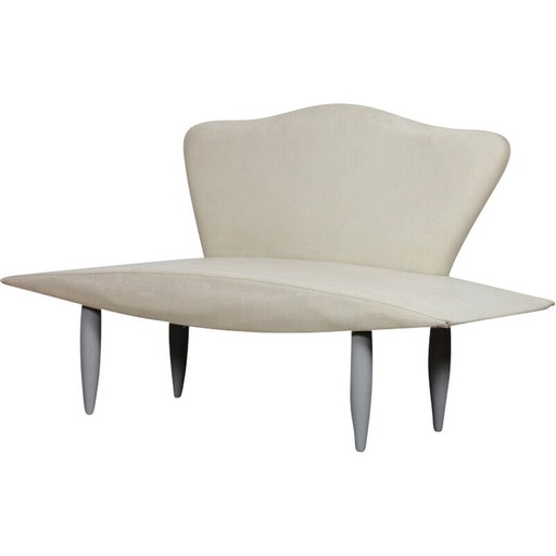 Vintage leatherette sofa with painted wood legs, 1980