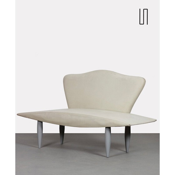 Image 1 of Vintage leatherette sofa with painted wood legs, 1980