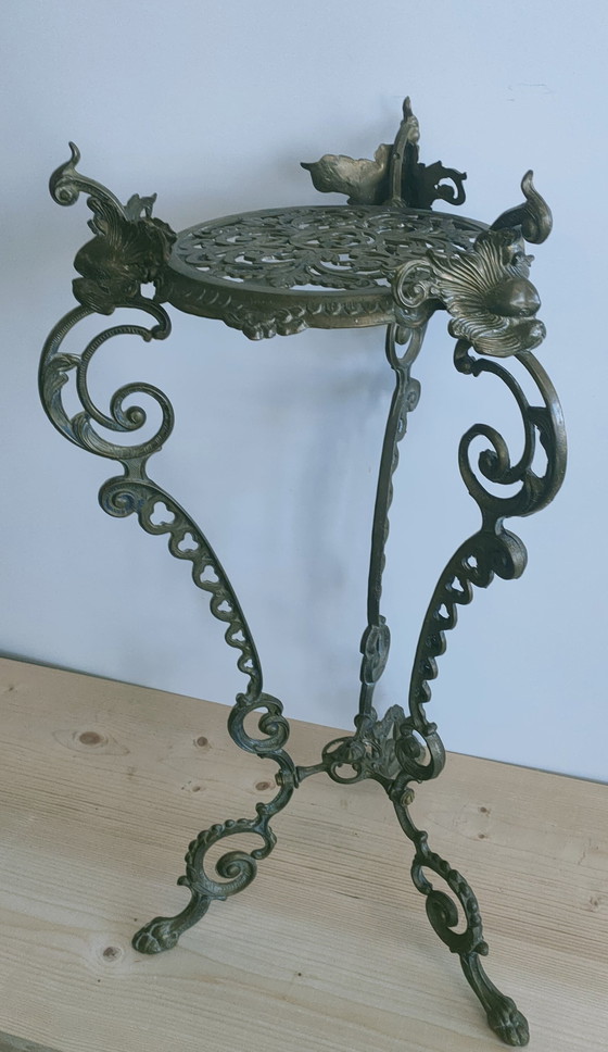 Image 1 of Art Nouveau Style Side Table Plant Table (Brass/Bronze)