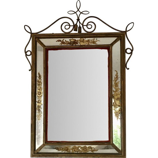 Vintage wrought iron mirror by Rene Prou, 1940