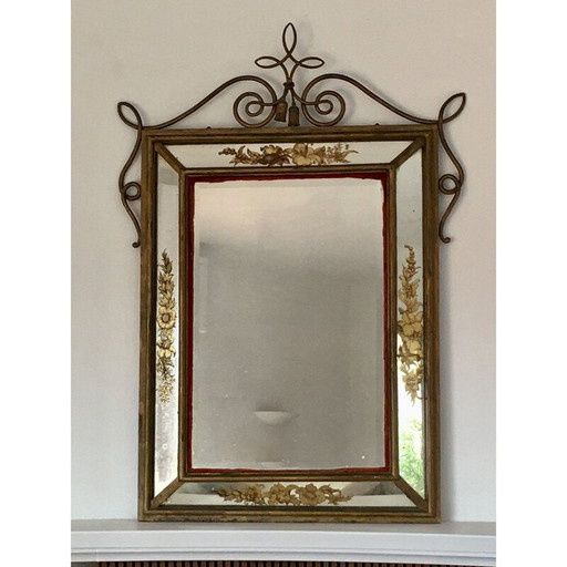 Vintage wrought iron mirror by Rene Prou, 1940