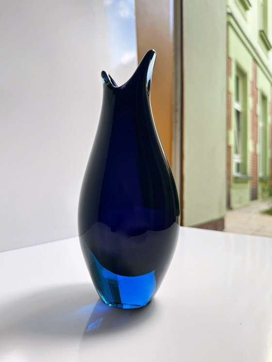 Image 1 of Vintage Murano Flavio Poli Vase Purple Light Blue Black Glass Venice Mid - Century