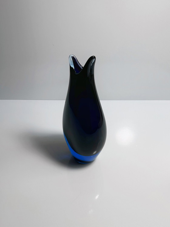 Image 1 of Vintage Murano Flavio Poli Vase Purple Light Blue Black Glass Venice Mid - Century