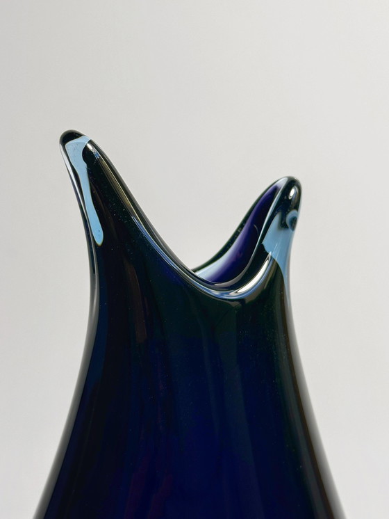 Image 1 of Vintage Murano Flavio Poli Vase Purple Light Blue Black Glass Venice Mid - Century