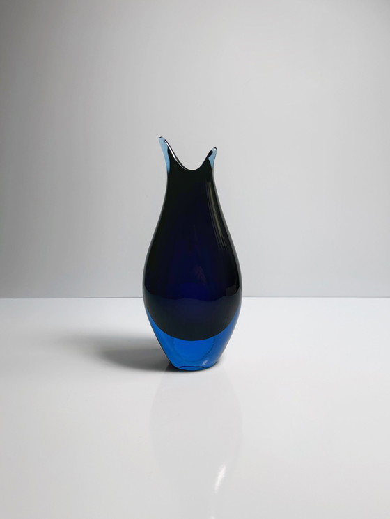 Image 1 of Vintage Murano Flavio Poli Vase Purple Light Blue Black Glass Venice Mid - Century