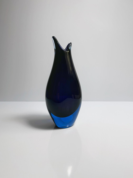 Image 1 of Vintage Murano Flavio Poli Vase Purple Light Blue Black Glass Venice Mid - Century