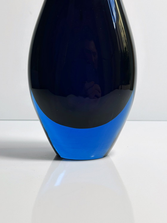 Image 1 of Vintage Murano Flavio Poli Vase Purple Light Blue Black Glass Venice Mid - Century