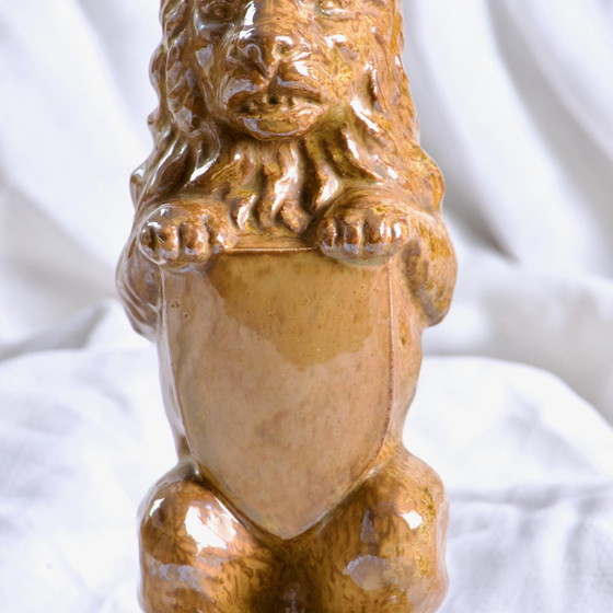 Image 1 of Jarrón - Botella zoomorfo antiguo de león en gres esmaltado, firmado por Gps