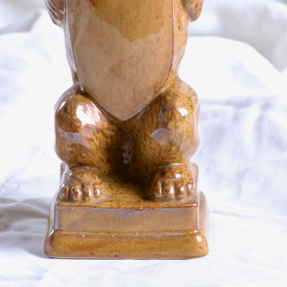 Image 1 of Jarrón - Botella zoomorfo antiguo de león en gres esmaltado, firmado por Gps