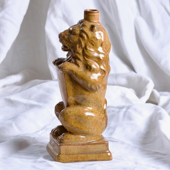 Image 1 of Jarrón - Botella zoomorfo antiguo de león en gres esmaltado, firmado por Gps