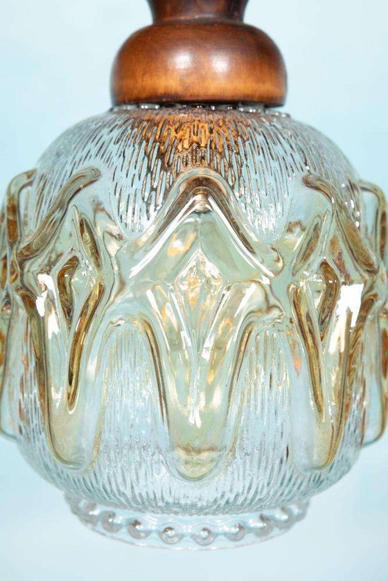 Image 1 of Brutalist glass pendant lights 70s, vintage Swedish pendant