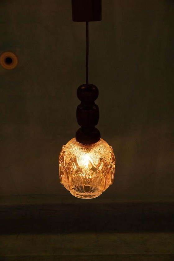 Image 1 of Brutalist glass pendant lights 70s, vintage Swedish pendant