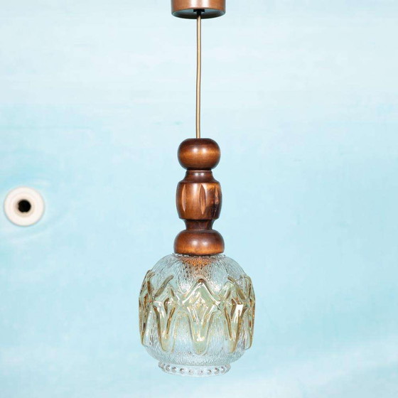 Image 1 of Brutalist glass pendant lights 70s, vintage Swedish pendant