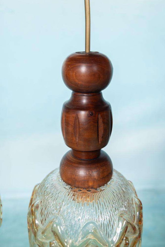 Image 1 of Brutalist glass pendant lights 70s, vintage Swedish pendant