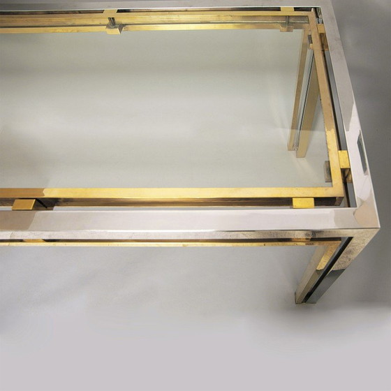 Image 1 of Vintage console table in chrome-plated brass and glass by Renato Zevi, Italy 1970