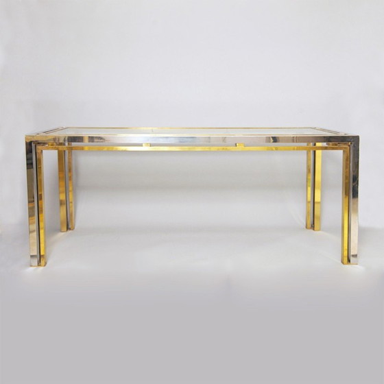 Image 1 of Vintage console table in chrome-plated brass and glass by Renato Zevi, Italy 1970