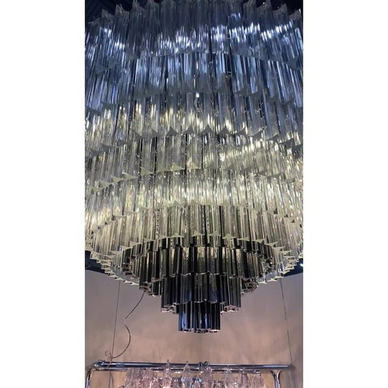 Image 1 of Contemporary Transparent And Black "Triedro" Murano Glass Chandelier