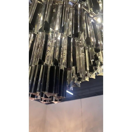 Contemporary Transparent And Black "Triedro" Murano Glass Chandelier