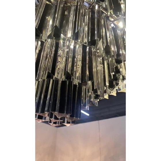 Image 1 of Contemporary Transparent And Black "Triedro" Murano Glass Chandelier