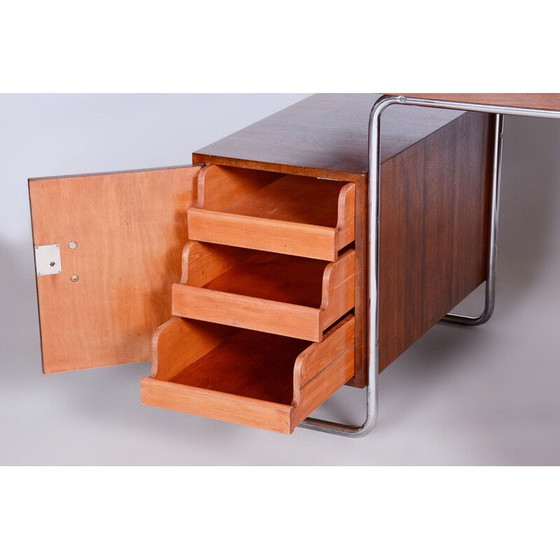 Image 1 of Scrivania vintage in faggio e acciaio cromato di Hynek Gottwald, Cecoslovacchia 1930