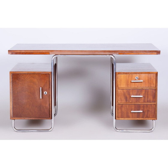 Image 1 of Scrivania vintage in faggio e acciaio cromato di Hynek Gottwald, Cecoslovacchia 1930