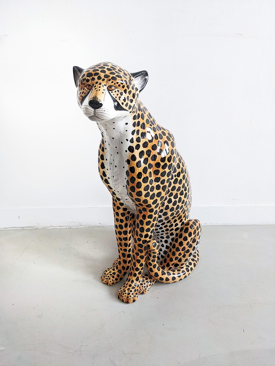 Image 1 of Ceramic Cheetah Statue 1970's