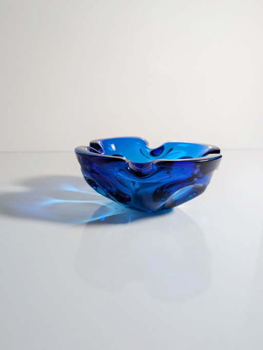 Vintage Bohemian Ashtray Floral Bowl Cz Glass Blue Flower 60's 70's Seguso Cobalt Ultramarine Blue 70's 70S 1970