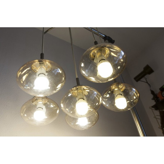 Image 1 of Vintage waterfall chandelier in smoked glass with 6 water drops, 1960
