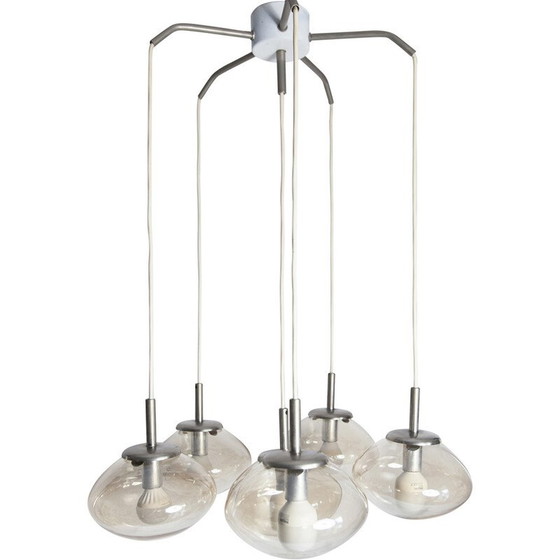 Image 1 of Vintage waterfall chandelier in smoked glass with 6 water drops, 1960