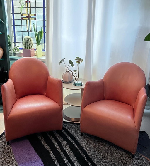 Set Of 2 Postmodern Leather Armchairs