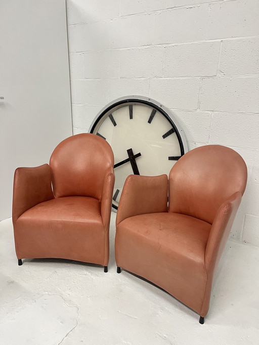 Set Of 2 Postmodern Leather Armchairs