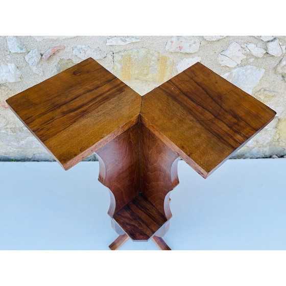 Image 1 of Vintage art deco walnut plant stand, 1940