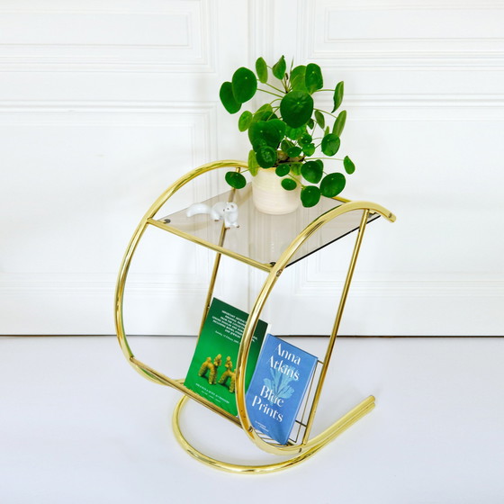 Image 1 of Tavolino vintage anni '70, ottone e vetro fumé