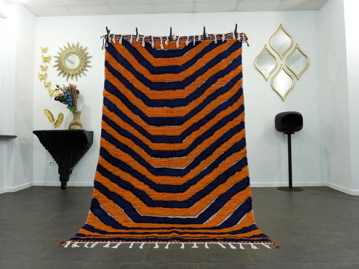 Berber Rug - 268 cm x 163 cm - Brown and Blue Wool