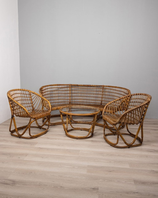 Vintage 1950S Living Room In Bamboo Designed By Tito Agnoli For Bonacina 