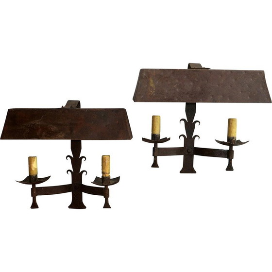 Image 1 of Pair of vintage patinated wrought iron wall lamps, 1960